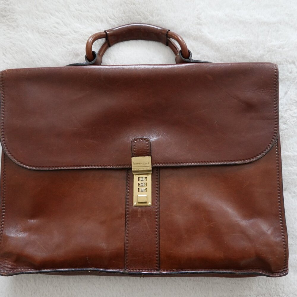 Barantani Brown Leather Attache Briefcase Bag